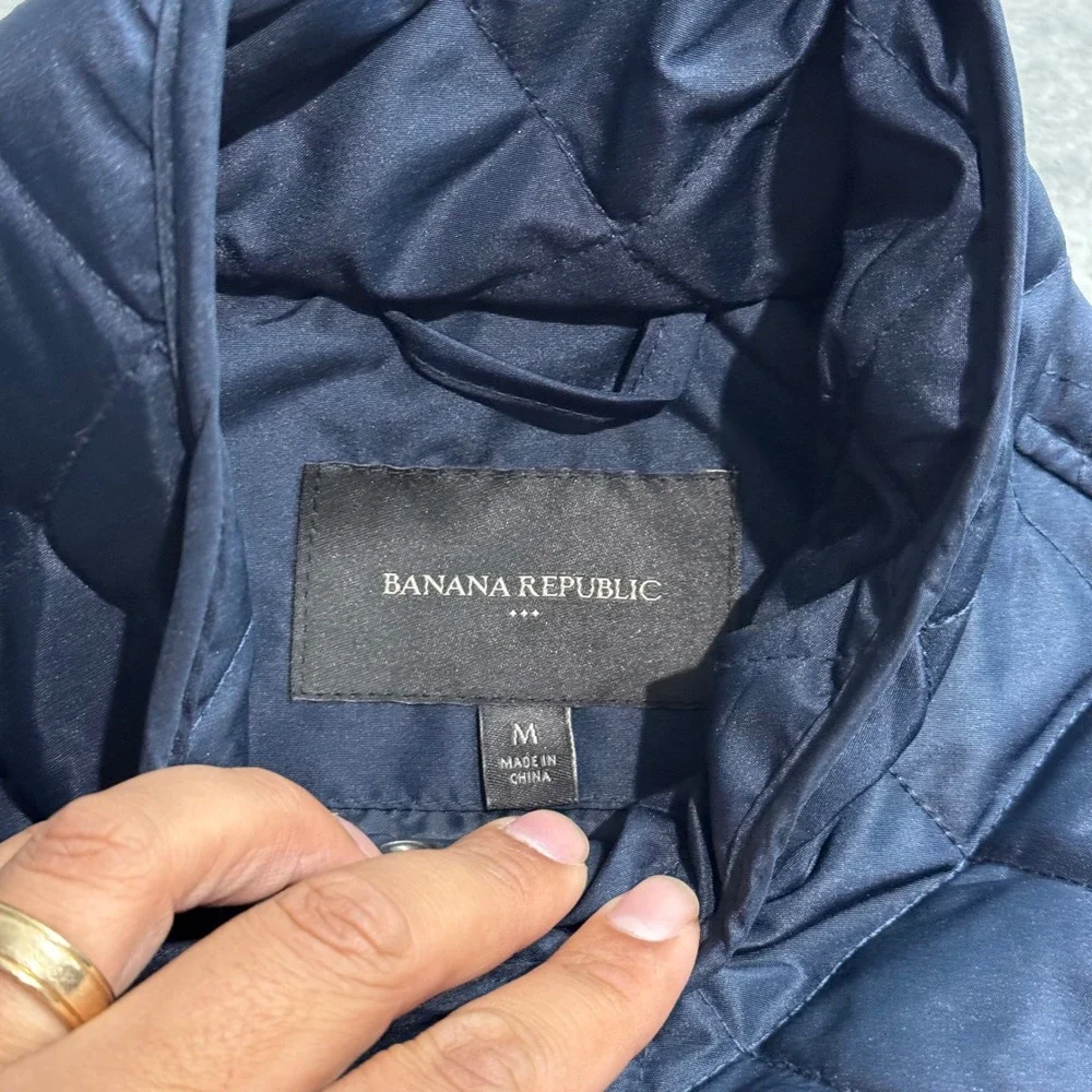 Banana Republic Mens Navy Blue Quilted Vest Mock Neck Snap Front Medium RN54023